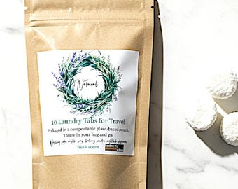 Natural Laundry Detergent Tabs, Travel Size, Plastic-Free (10 Tabs)