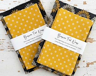 Beeswax Food Wraps Set, Reusable Eco Friendly Kitchen Storage, Plastic Free Alternative