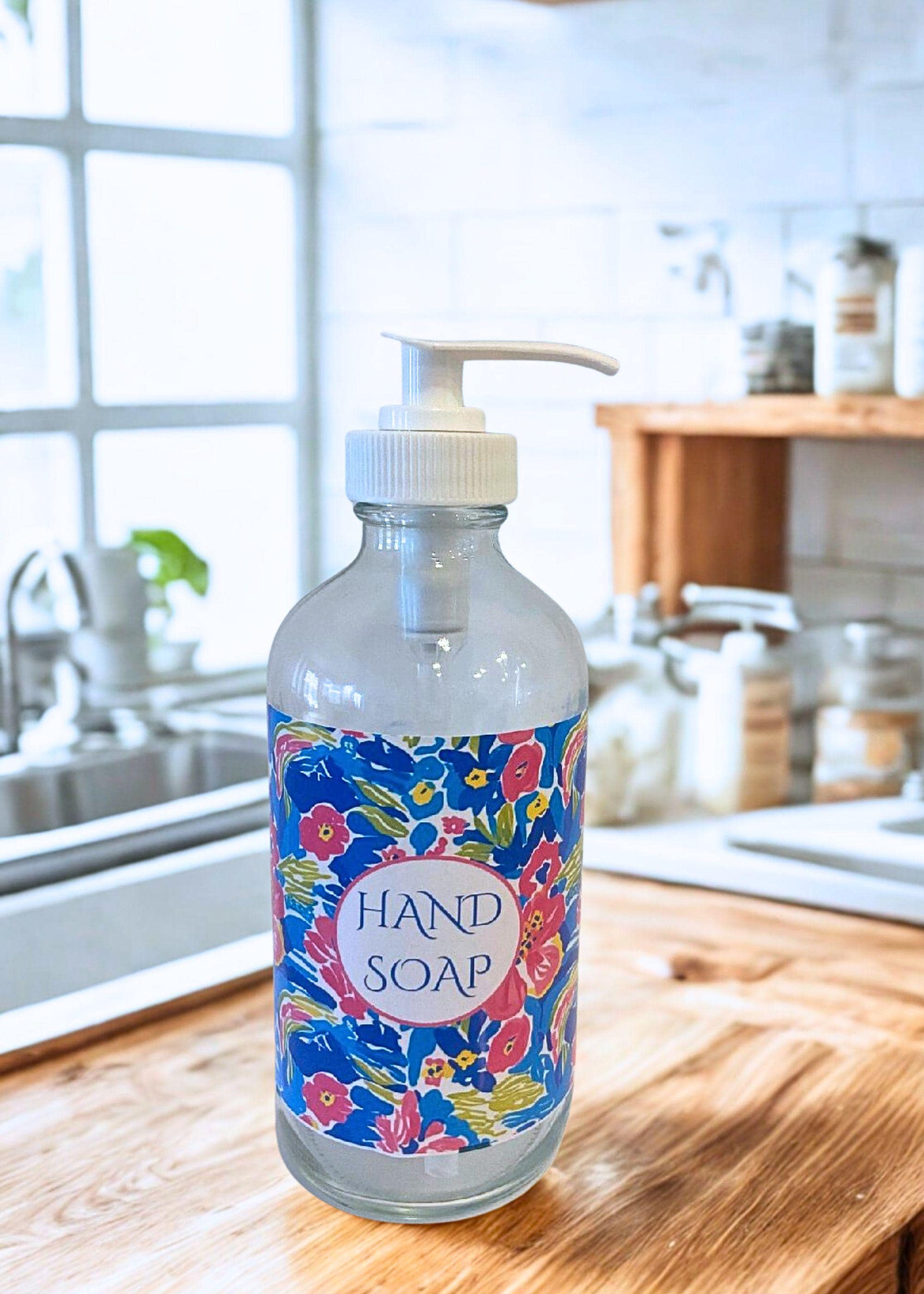 Organic Castile Hand Soap in Refillable Glass Bottle, Soap Dispenser - Thumbnail 2