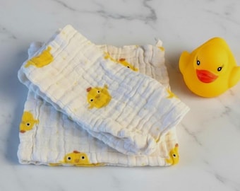 Cotton Gauze Baby Washcloths: Yellow Chick Pattern, Set of 4