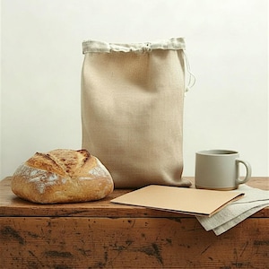 Large Beeswax Bread Bag, Linen Bread Storage Bag with Drawstring, Reusable Sourdough & Artisan Loaves, Kitchen Storage, Zero Waste Kitchen