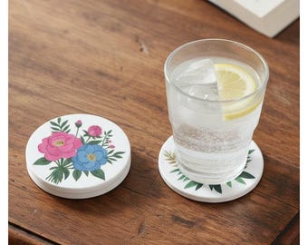 Ceramic Coaster Set, Floral Bee Drink Coasters, Cork Backing, Nature Lover Gift