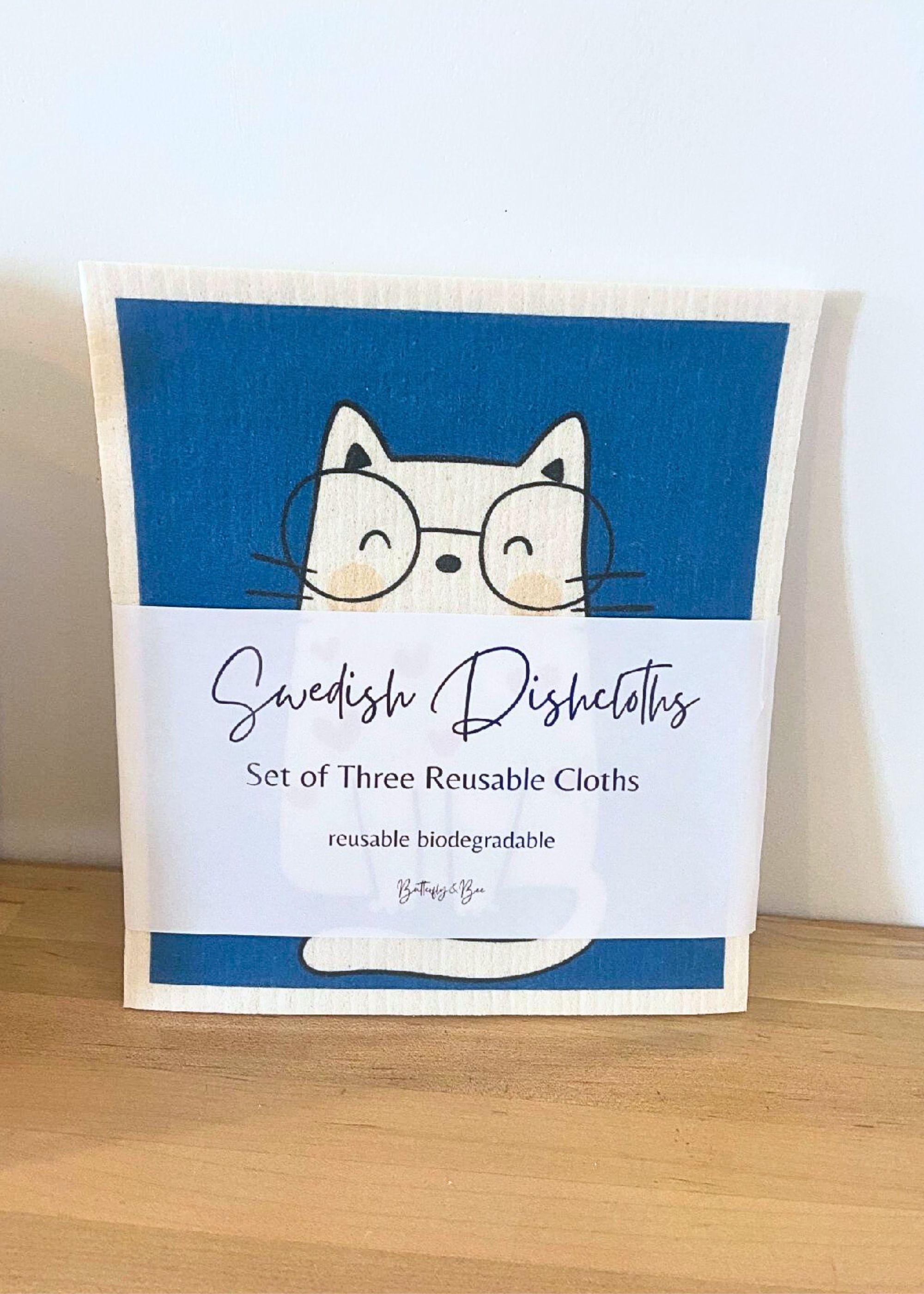 Swedish Dishcloths, Set of 3 Reusable Kitchen Dishcloths Reusable Paper Towel Eco-friendly Cloths, Set of Three Fun Cat Designs - Thumbnail 2