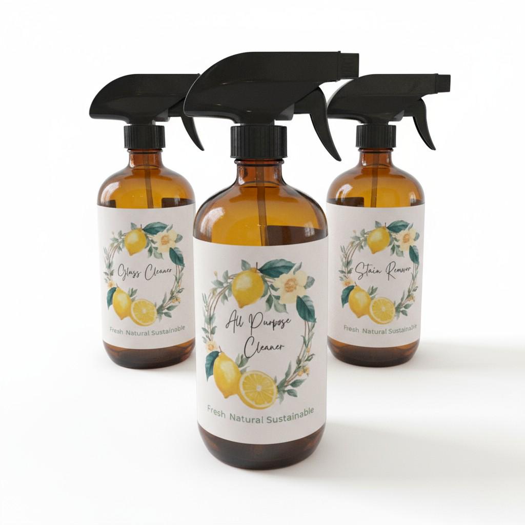 Cleaning Trio, All Purpose Cleaner, Glass Cleaner and Spot Remover.  Package of Three Natural Cleaning Supplies for Your Entire House