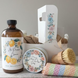 Housewarming Gift Cleaning Set Eco Friendly Kitchen Kit All Purpose Cleaner Solid Dish Soap Bamboo Brush Cotton Dish Cloth Zero Waste Gift