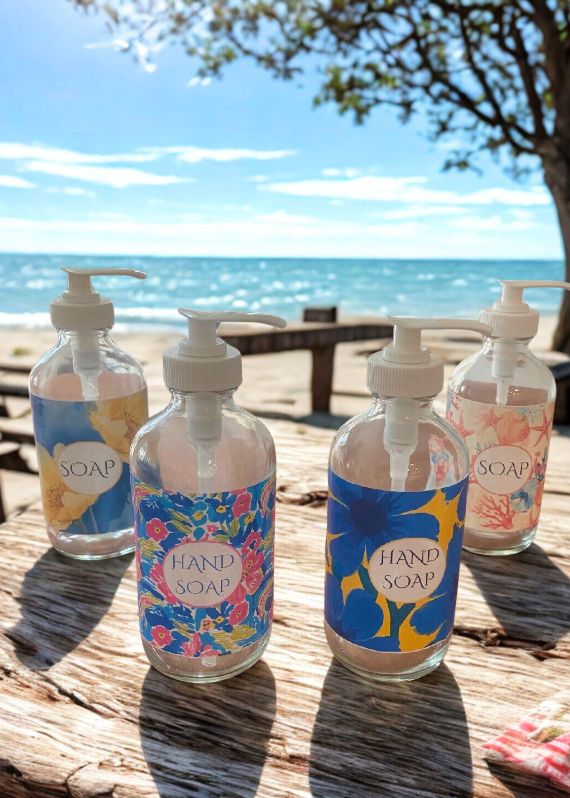 Organic Castile Hand Soap in Refillable Glass Bottle, Soap Dispenser