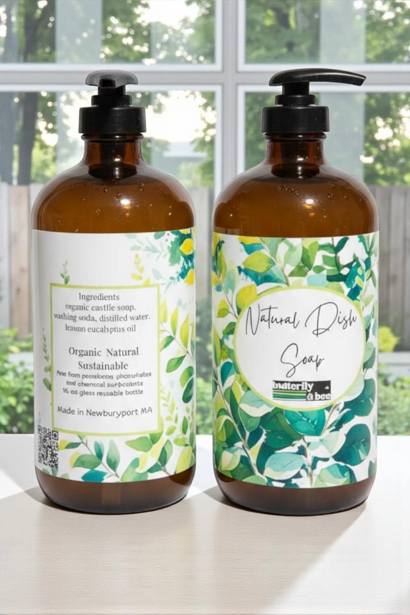 Organic Dish Soap: Natural, Eco-Friendly Soap for Dishes Toxin Free Xero Waste Dishwashing Liquid with Lemon Glass Dispenser - Thumbnail 3