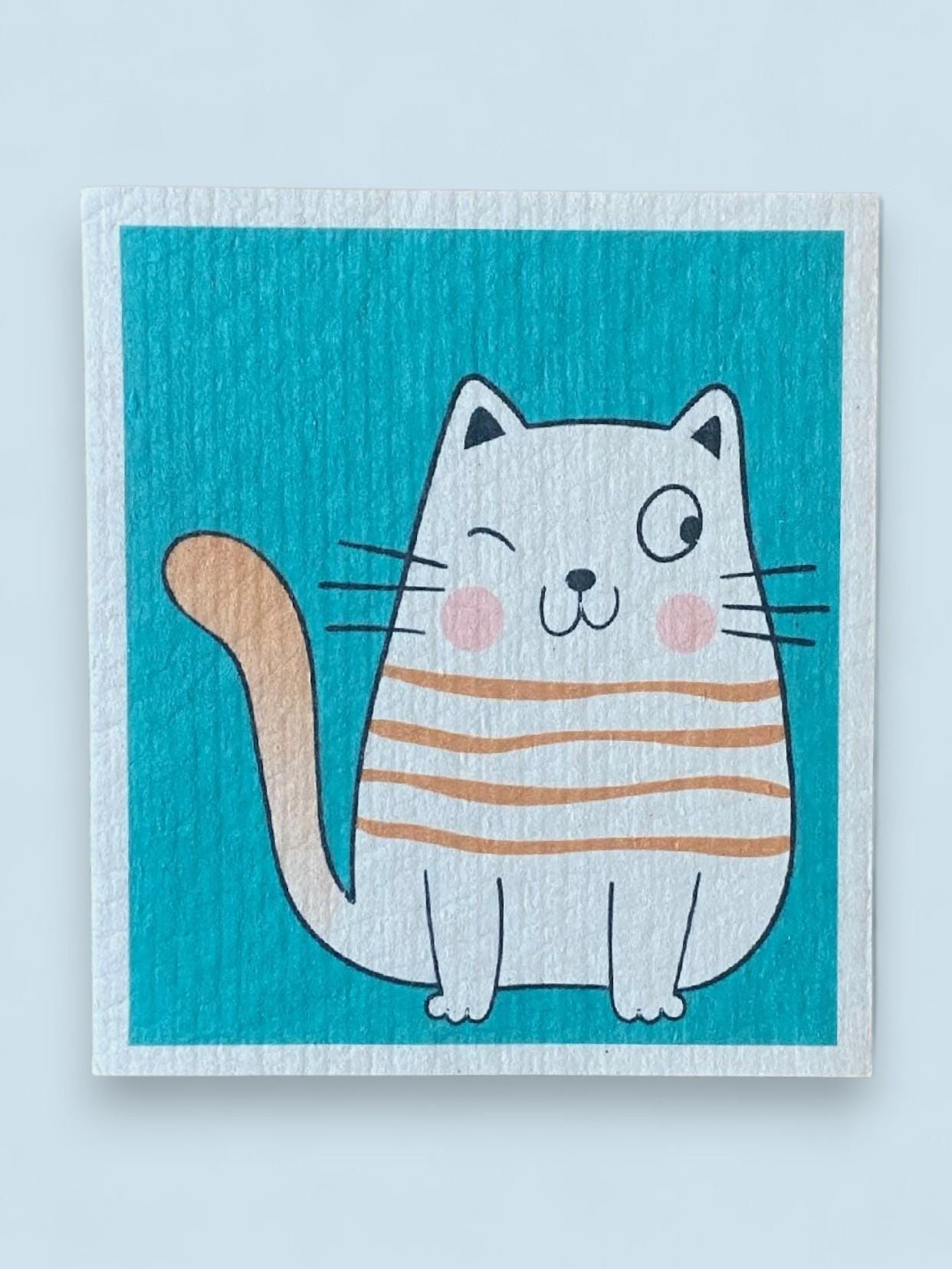 Swedish Dishcloths, Set of 3 Reusable Kitchen Dishcloths Reusable Paper Towel Eco-friendly Cloths, Set of Three Fun Cat Designs - Thumbnail 5