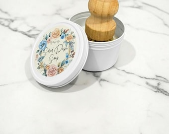 Solid Dish Soap Bar with Wood Brush – Zero Waste Kitchen Cleaning Block