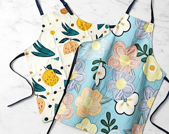 Cotton Floral Kitchen Apron with Adjustable Strap