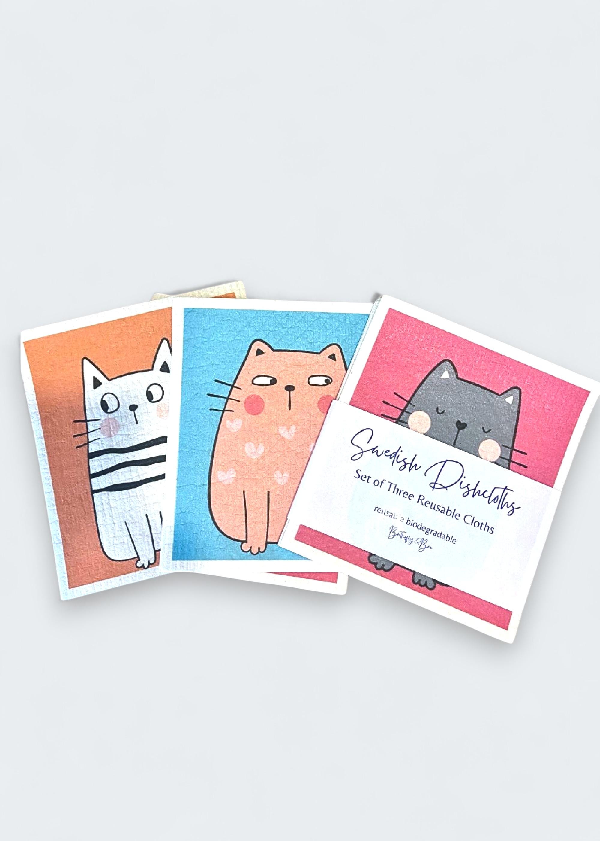 Swedish Dishcloths,Set of 3 Reusable Kitchen Dishcloths Resuable Paper Towel Eco-friendly Cloths, Set of Three Fun Cat Designs - Thumbnail 2