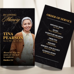 Black & Gold Funeral Prayer Card Template: 3x5 Memorial (Canva Digital Download