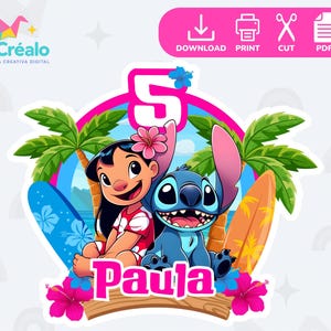 Lilo & Stitch Tortenaufsatz, Lilo & Stitch Tortendekoration, druckbarer personalisierter Tortenaufsatz, Lilo & Stitch Tortendekoration