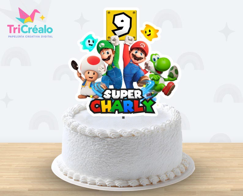 Super Mario Galaxy taarttopper, Super Mario Galaxy taartdecoratie, printbare gepersonaliseerde taarttopper, Super Mario Galaxy PNG/PDF afbeelding 1