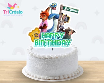 Décoration de gâteau Zootopia - Téléchargement instantané PDF et PNG, Décoration Zootopia, Décoration d'anniversaire imprimable (PDF et PNG)