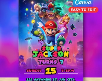 Mario Galaxy Birthday Invitation / Editable Canva Template / Digital File Kids Invite / Instant PDF Download Super Mario Galaxy