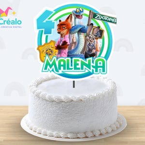 Cake Topper para tarta de Zootopia  ,decoración de Zootopia, Adorno para tarta editable Zootopia 2, topper Zootopia 2 Canva imprimible