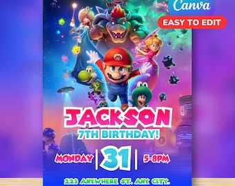 Invitación de cumpleaños Mario Galaxy / Plantilla editable Canva / Archivo digital Kids Invite / Descarga inmediata PDF Super Mario Galaxy