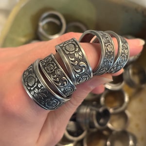 Handmade Rose Garden Spoon Rings made From Stainless Steel Recycled Silverware for Men’s and Women’s Unique Vintage Jewelry