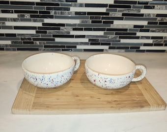 Speckled Ceramic Soup Mugs - Set of 2, Farmhouse Kitchen Bowls