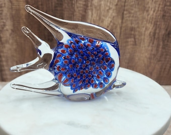 Vintage Hand Blown Art Glass Fish Figurine – Blue & Red Controlled Bubble