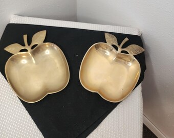 Vintage Brass Apple Dishes: Mid-Century Modern Vanity Decor, Set of 2