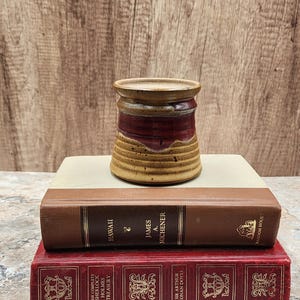 Signed Studio Pottery Crock | Burgundy Drip Glaze, Mid Century Decor