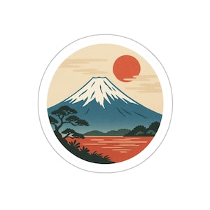 Mount Fuji Vintage Die-Cut Stickers, Japanese Cherry Blossom Decals, Laptop Decals, Bullet Journal Stickers, Traveler&#39;s Notebook Sticker