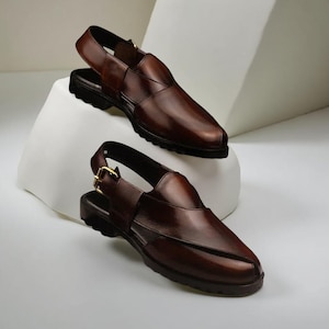 Handmade Brown Leather Peshawari Chappal – Traditional Pakistani Sandals for Men, Ethnic Footwear, Casual & Wedding Shoes
