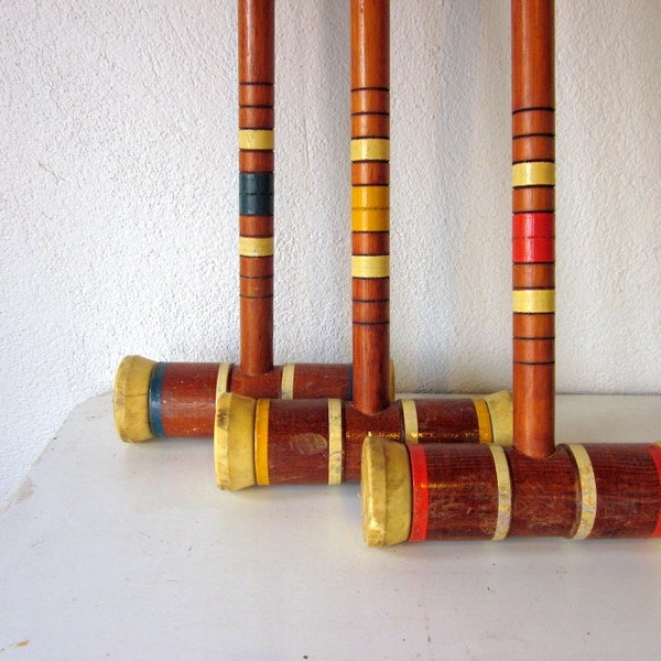 Vintage Croquet Mallets Set of Six and One Stake