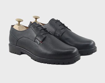 Handmade Black Leather Derby Shoes | Cowhide Dress Shoes