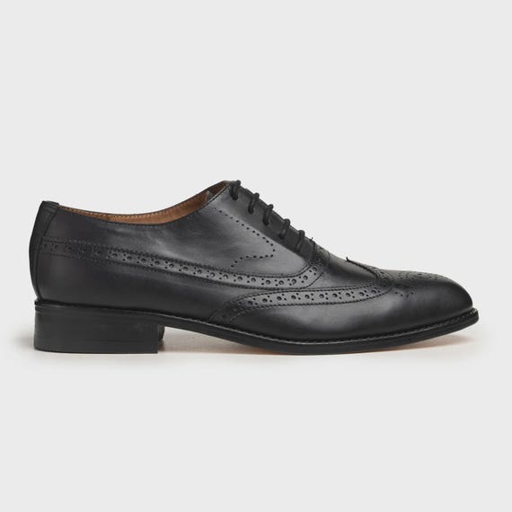 Handmade Black Leather Oxford Brogues: Men's Luxury Dress Shoes
