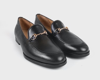 Handmade Black Leather Horsebit Loafers: Full-Grain Calf, Blake-Stitched