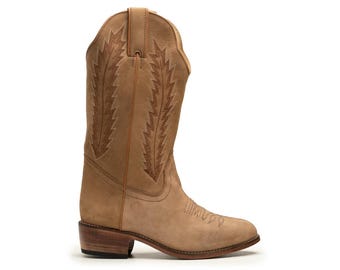 Handmade Tan Leather Cowboy Boots: Western Rodeo Style