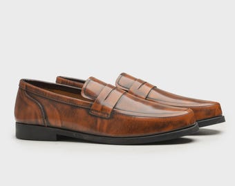 Mocasines de piel marrón hechos a mano: Zapatos de vestir para hombre para bodas