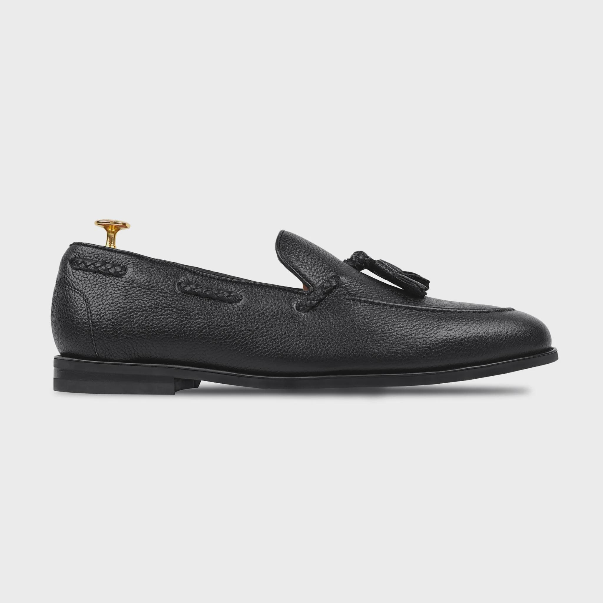 Men\'s Black Pebbled Leather Slip-On Loafers Size 7 Keats Black Calf Leather Men main image 3