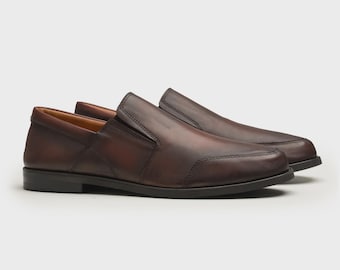 Handmade Brown Leather Loafers: Luxury Formal Slip-On Shoes