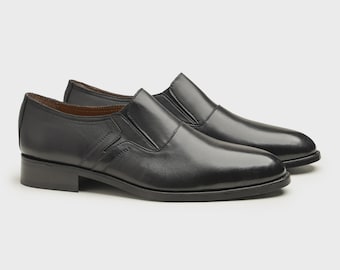 Handmade Leather Slip-On Loafers: Men's Black Dress Shoes