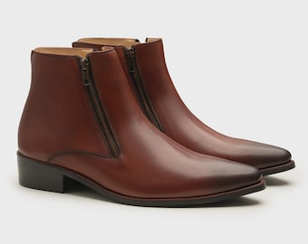 Handmade Brown Leather Chelsea Boots: Men's Ankle Dress Boots