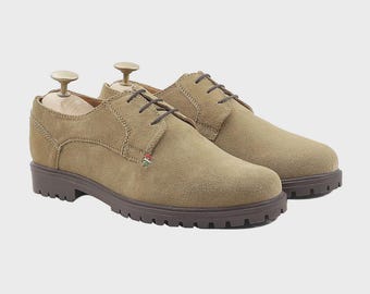 Handmade Men's Camel Suede Derby Shoes | Goodyear Welted