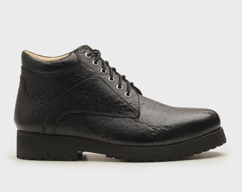 Handmade Black Leather Ankle Boots: Men's Lace-Up Dress Shoes