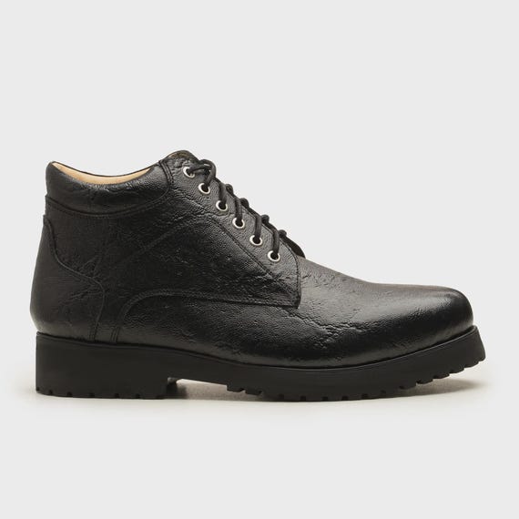 Black Leather Lace-Up Boots with Textured Finish Handmade Black Leather Ankle Boots | Lace-up Fashion  main image 2