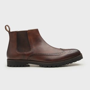Handmade Brown Leather Chelsea Boots: Wingtip Brogue Ankle Boots