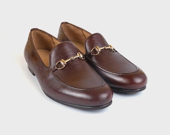 Handmade Brown Leather Horsebit Loafers for Men | Slip-On Dress Shoes | Wedding & Office Mens Loafers
