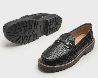 Handgefertigte Krokodil Prägeleder Loafers: Herren Schwarze Formelle Schuhe