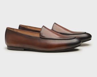 Handgefertigte Braune Leder Loafers: Blake Genäht Italienischer Stil