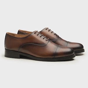 Handmade Brown Leather Oxford Shoes: Cap Toe Lace-Up Dress Shoes