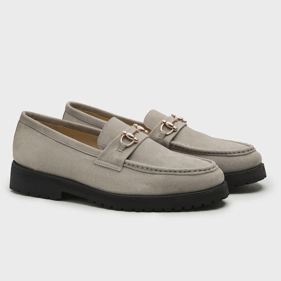 Handmade Grey Suede Loafers: Italian Leather Slip-ons With  display picture 3