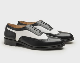 Handmade Two-Tone Leather Oxford Brogues: Men's Luxury Dress Shoes