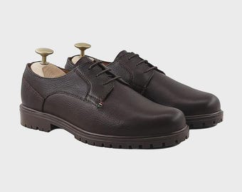 Handmade Brown Pebbled Leather Derby Shoes | Goodyear Welt
